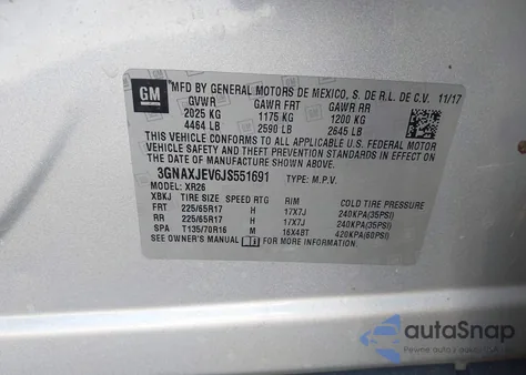 2018 Chevrolet Equinox Lt z USA, uszkodzony, nr VIN 3GNAXJEV6JS551691